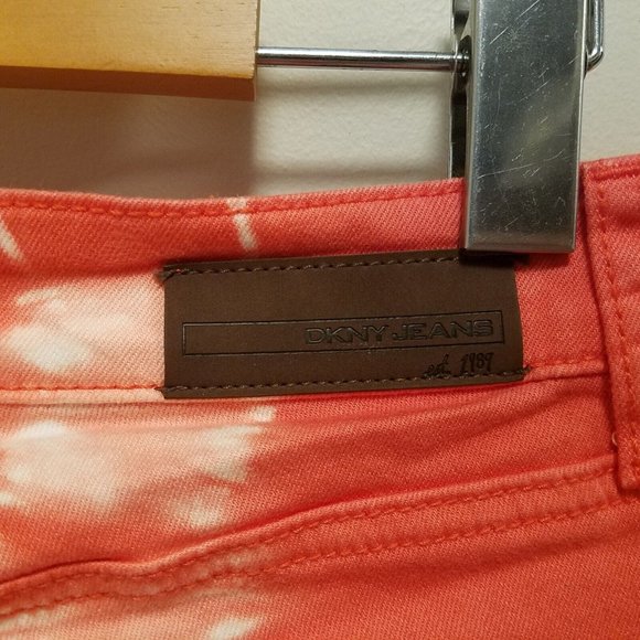 DKNY Jeans Shorts Size 4 Tie Dye City Boyfriend Orange Green Diamond Argyle - Picture 8 of 14